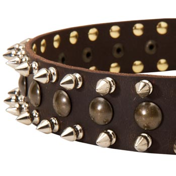 Mastiff Leather Collar with Hand Set Spikes  And Studs