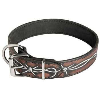 Mastiff Collar Leather Handmade Painted in Barbed Wire for Walking Dog
