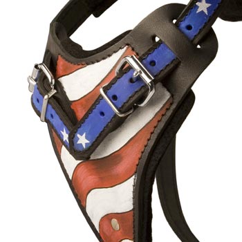 Mastiff Leather Harness With Hand Painted USA  Chest Plate