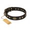 "Perfect Tracery" FDT Artisan Black Leather Mastiff Collar with Old Bronze Look Plates and Circles