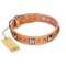 "Glamour Finery" FDT Artisan Female Mastiff collar of natural leather with stylish old-looking circles