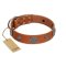 "Foxy Nature" FDT Artisan Tan Leather Mastiff Collar with Chrome Plated Brooches