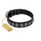 "Black Raven" Handmade FDT Artisan Black Leather Mastiff Collar with Silver-Like Adornments