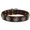 Leather Mastiff Collar with Blue Stones for Stylish Walking