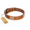 "Ancient Treasures" FDT Artisan Tan Leather Mastiff Collar with Antiqued Plates and Studs