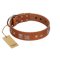"Egyptian Gifts" Handmade FDT Artisan Tan Leather Mastiff Collar with Chrome-plated Pyramids