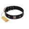 "Black Cavalier" Handmade FDT Artisan Black Leather Mastiff Collar with Silver-Like Stars and Large Plates