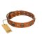 "Call of Feat" FDT Artisan Tan Leather Mastiff Collar with Old Bronze-like Studs and Oval Brooches