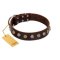 "Gape Buster" FDT Artisan Brown Leather Mastiff Collar with One Row of Studs