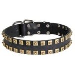 2 Rows Brass Studded Leather Mastiff Collar for Walking and Training