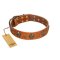 "Rockstar" FDT Artisan Tan Leather Mastiff Collar with Engraved Studs and Medallions