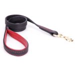 High Quality Genuine Leather Dog Leash with Red Padded Handle for Daily Use