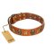 "Rockin' Doggie" FDT Artisan Tan Leather Mastiff Collar Adorned with Stars and Skulls