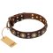 "Flower Melody" FDT Artisan Brown Leather Mastiff Collar with Mixed Studs