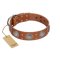 "Far Star" FDT Artisan Tan Leather Mastiff Collar with Engraved Studs