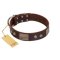 "Stone Stars" Stylish Handmade FDT Artisan Brown Leather Mastiff Collar