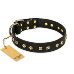 "Rhomb Style" FDT Artisan Decorated Leather Mastiff Collar with Old Bronze-Plated Studs 1 1/2 inch (40 mm) Wide