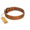 "Prez of the Pack" FDT Artisan Tan Leather Mastiff Collar with Skulls and Brooches
