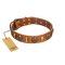 "Strike of Rock" FDT Artisan Tan Leather Mastiff Collar with Plates and Medallions with Skulls