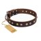 "Rare Flower" FDT Artisan Brown Leather Mastiff Collar Adorned with Old-look Hemisphere Studs