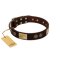"Bow-Wow Effect" FDT Artisan Brown Leather Mastiff Collar with Plates and Ornate Studs
