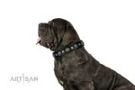 "Vintage Elegance" FDT Artisan Black Leather Mastiff Collar with Engraved Brooches and Studs