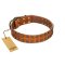 "Terra-cotta" FDT Artisan Tan Leather Mastiff Collar with Two Rows of Studs