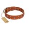"Tawny Beauty" FDT Artisan Tan Leather Mastiff Collar Adorned with Stars and Tiny Squares
