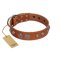 "Era Infinitum" FDT Artisan Tan Leather Mastiff Collar Adorned with Chrome-plated Circles