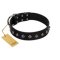 "Immense Power" Handcrafted FDT Artisan Black Leather Mastiff Collar with Small Dotted Pyramids