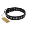 "Genteel Charm" FDT Artisan Black Leather Mastiff Collar with Silver-like Round Conchos