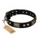 "Biker Style" FDT Artisan Black Leather Mastiff Collar with Old Bronze Look Plates and Skulls
