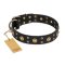 "Cosmic Glow" FDT Artisan Black Leather Mastiff Collar with Brass-Plated Studs