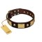"Heavy Metal" FDT Artisan Brown Leather Mastiff Collar with Old Bronze-like Skulls and Plates