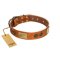 "Bronze Century" FDT Artisan Tan Leather Mastiff Collar with Plates and Brooches with Cool Ornament
