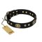"High Fashion" FDT Artisan Studded with Plates Black Leather Mastiff Collar