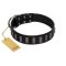 "Black Prince" Handmade FDT Artisan Black Leather Mastiff Collar with Silver-Like Adornments