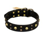 "Heavy Metal" Leather Mastiff Collar with Skulls and Studs 1 1/2 inch (40 mm)