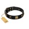 "Welcome on Board" FDT Artisan Black Leather Mastiff Collar with Skulls and Crossbones Combined with Squares