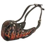 Burning Fire Hand Painted Leather Mastiff Muzzle for Attack Training