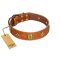 "Space Warrior" FDT Artisan Tan Leather Mastiff Collar with Ovals and Stars