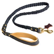 Braided Handcrafted Leather Mastiff Leash with Nappa Leather Lined Handle