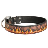Handpainted Leather Mastiff Collar with Red Flames