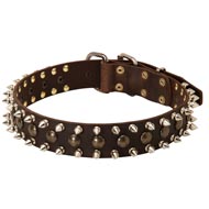 3 Rows Leather Spiked and Studded Mastiff Collar