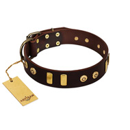 "Lord of Dogs" FDT Artisan Brown Leather Mastiff Collar with Old Bronze-like Dotted Studs and Tiles