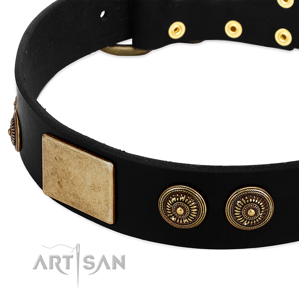 Strong hardware on leather dog collar for your dog