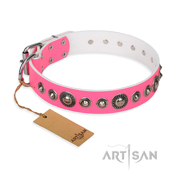 Full grain leather dog collar made of soft to touch material with rust resistant traditional buckle