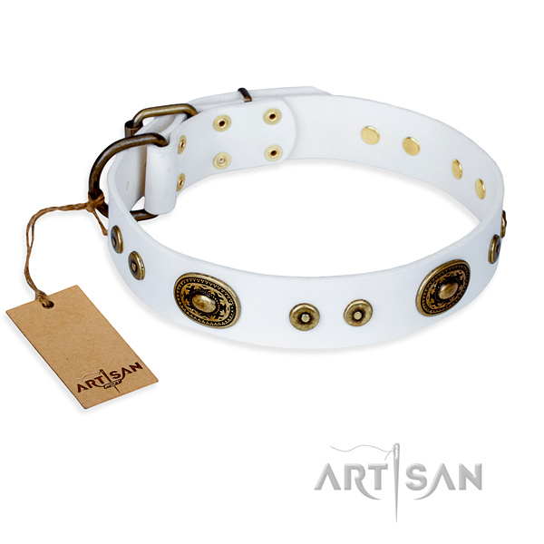 Leather dog collar made of soft material with strong D-ring