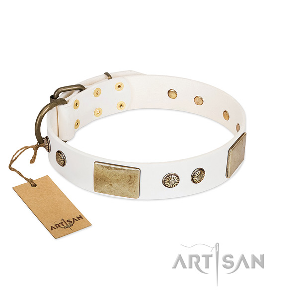 Easy adjustable full grain genuine leather dog collar for walking your doggie