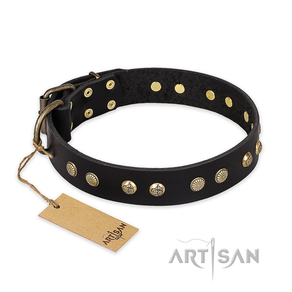 Impressive full grain genuine leather dog collar with corrosion resistant traditional buckle